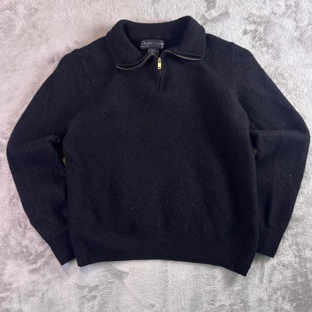 Christian Lacroix Merino Wool QuarterZip Sweater Kids Large Black Minimal Luxury